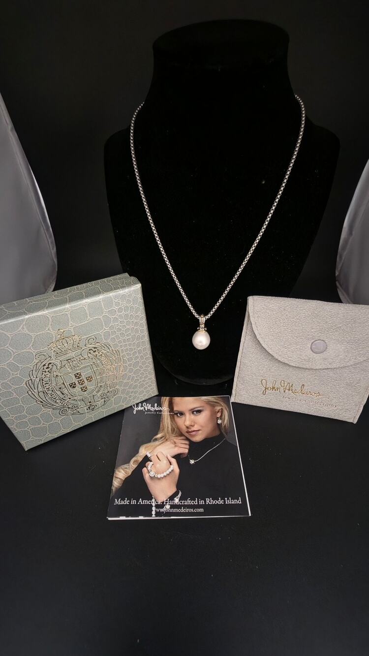 John Medeiros Pearl Pendant Necklace Sterling Silver
